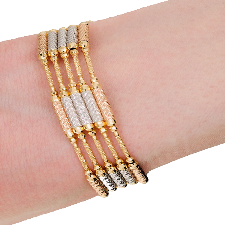 18K Yellow Gold Tricolour Diamond Cut Bar and Long Pipes Bracelet/Necklace