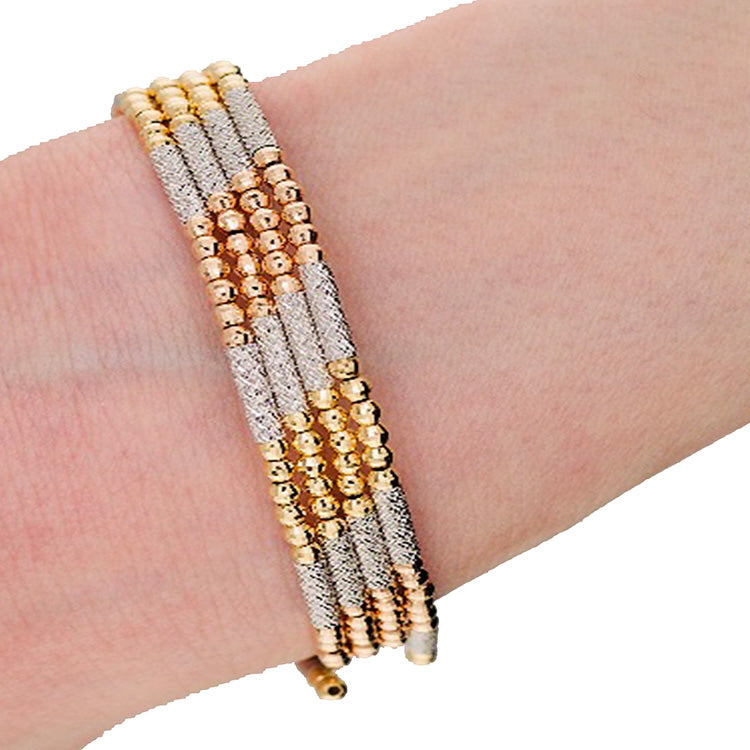 18K  Gold Tricolour Diamond-Cut Bar and Ball Necklace/Bracelet