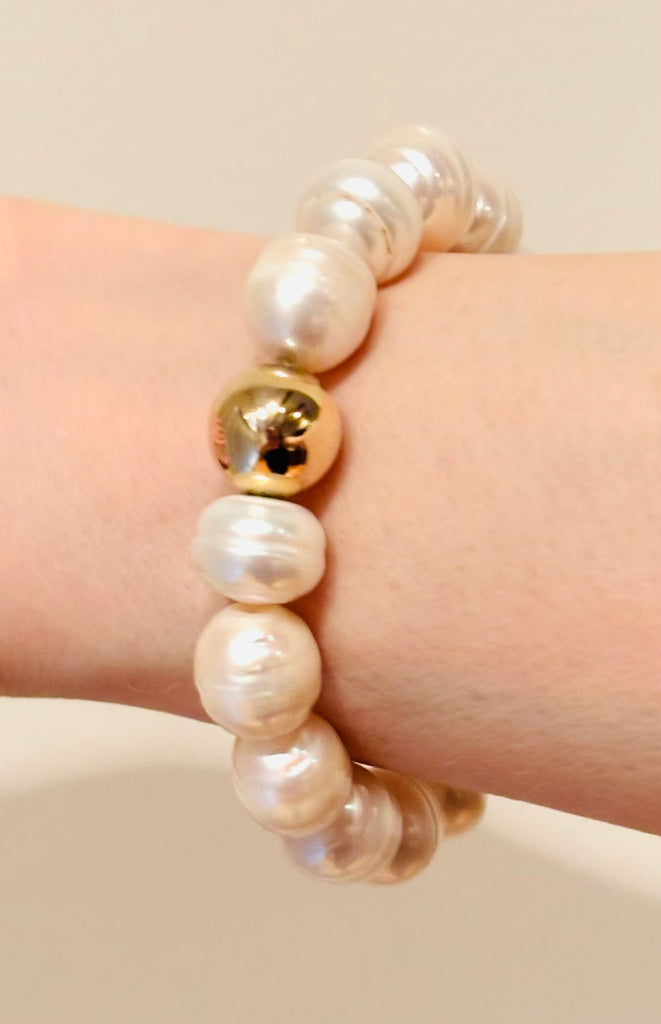 Large Freshwater Pearl Bracelet with 12 MM Gold-Filled Ball