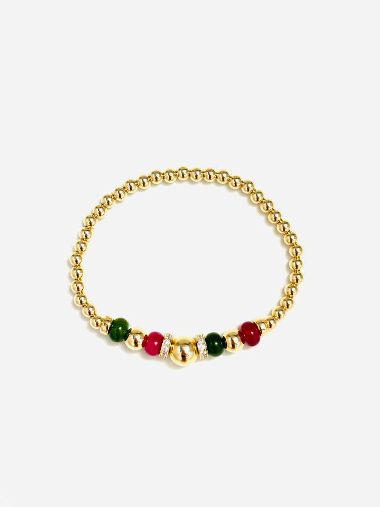 4MM Gold Ball and Semiprecious Stone Bracelet with Cubic Zirconia
