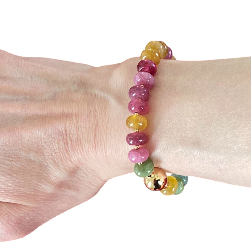 Semiprecious Stone Bracelet with Large Gold-Filled Beads