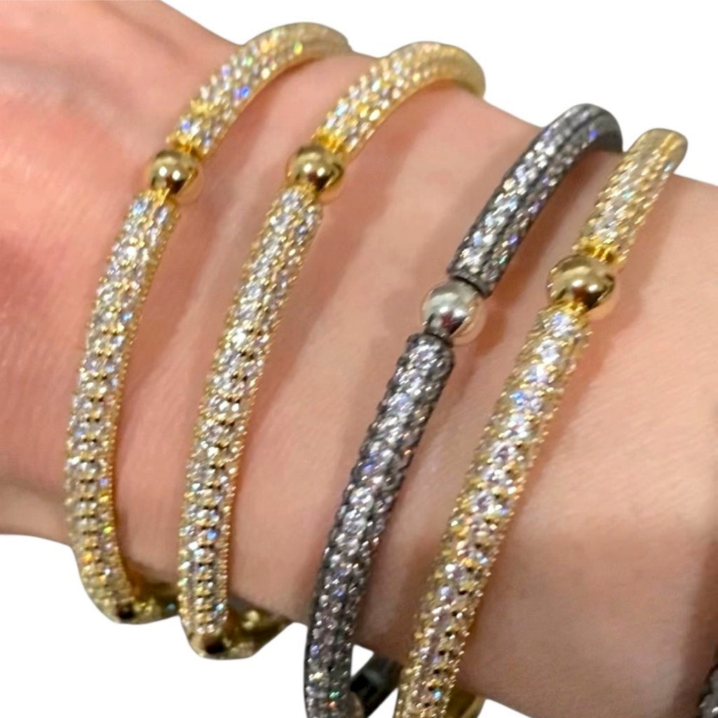 Yellow and Black Gold-Filled Stretchy Bracelets with Cubic Zirconia