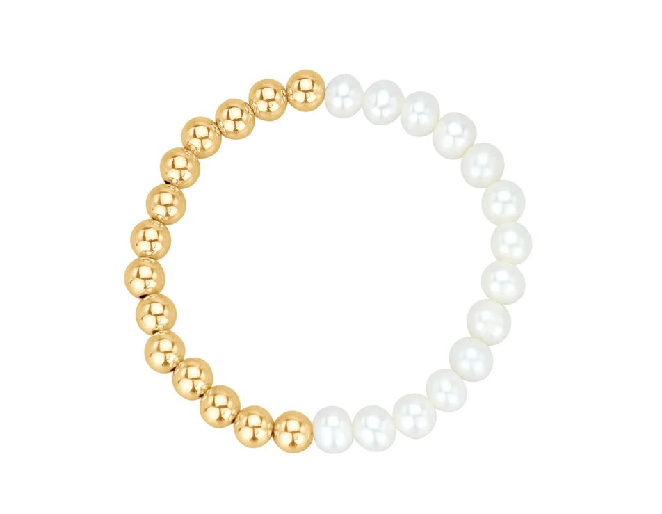 5MM Half Pearl & Gold Fill  Ball Bracelet