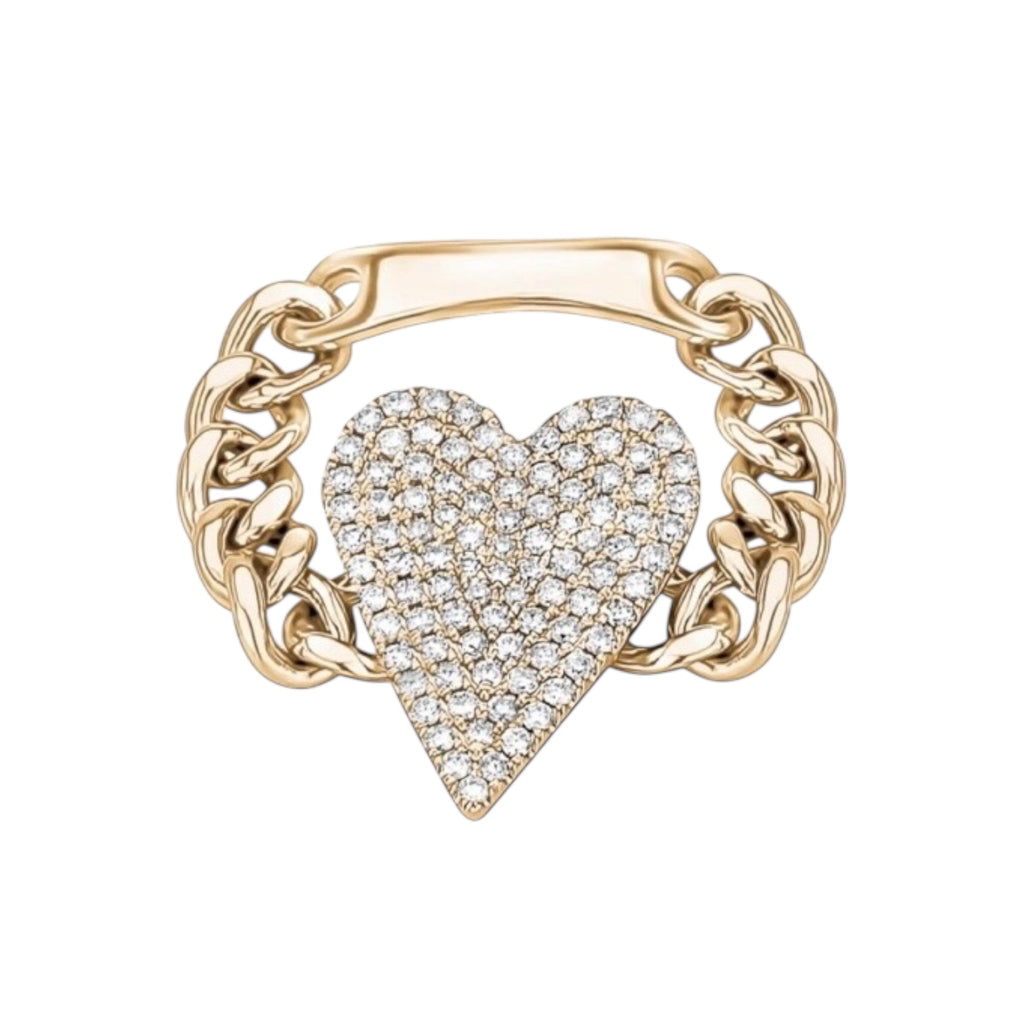 Pavé Diamond Heart on Cuban Chain Ring (The Ring That Fits All)