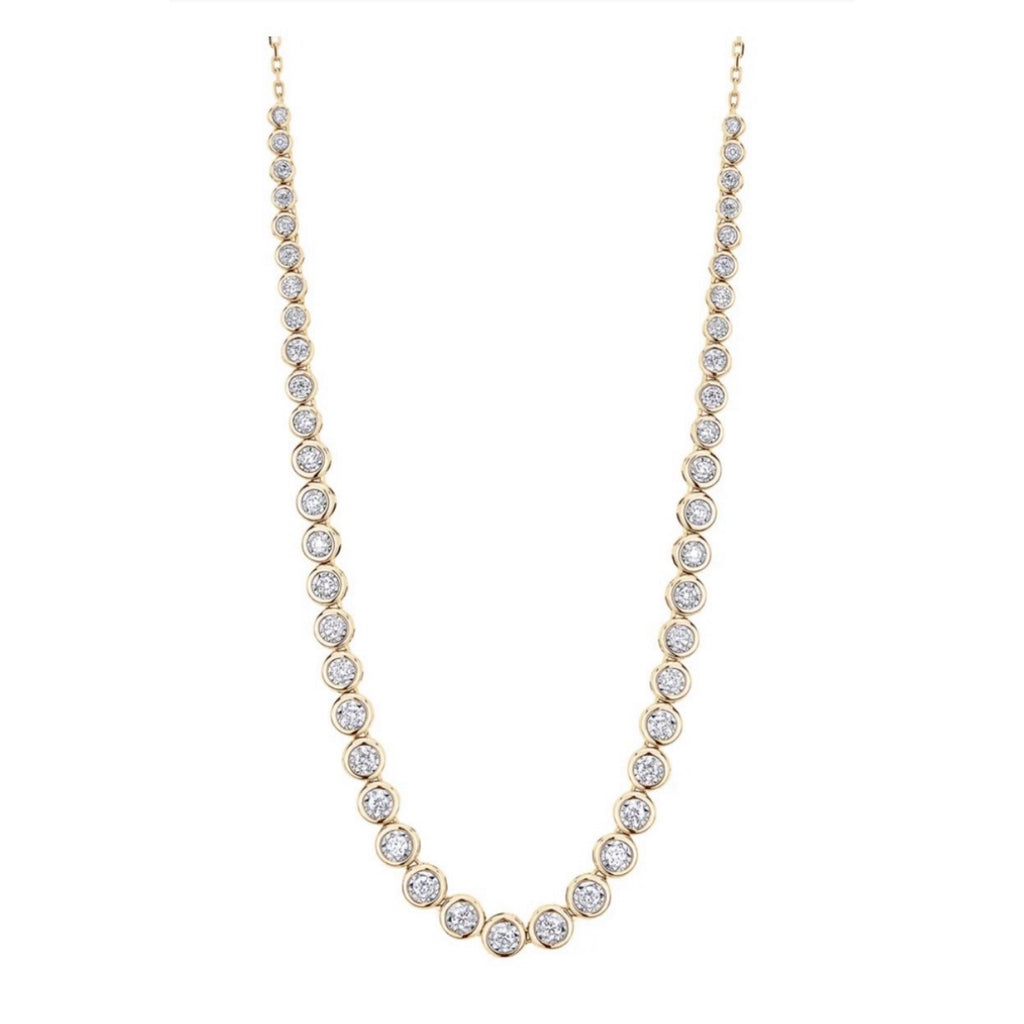 Partway Graduated Bezel Diamond Tennis and Chain Link Necklace